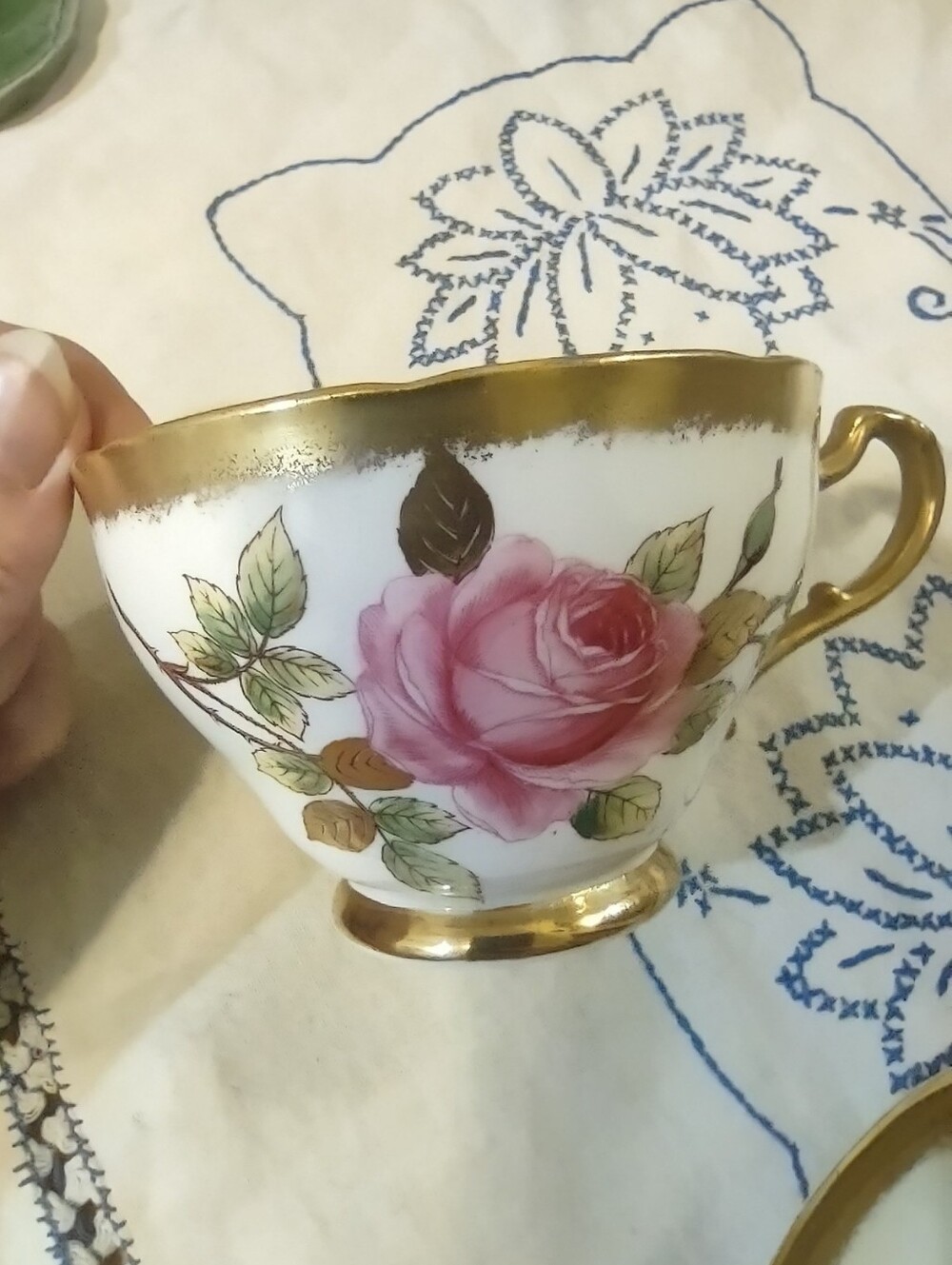 VTG Adderley Strafford England Porcelain Teacup Saucer Pink Rose with Gold Trim - Picture 12 of 15